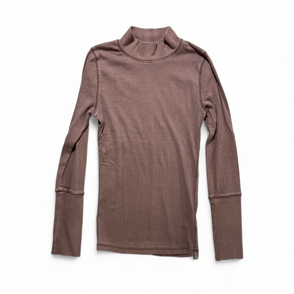 Free People Ribbed Mock Neck Long Sleeve Top XS Dusty Rose Mauve